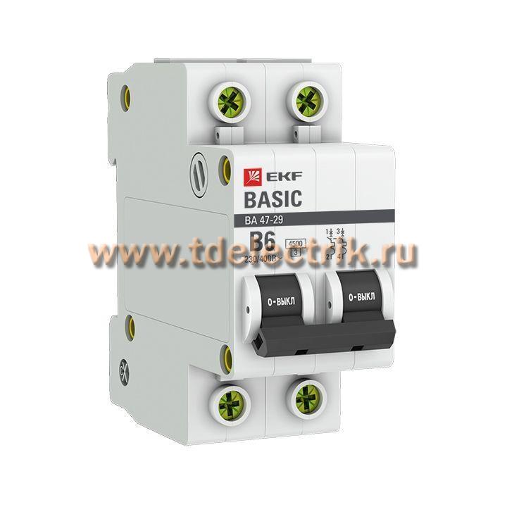 Фотография №1, Автоматический выключатель 2P  6А (B) 4,5кА ВА 47-29 EKF Basic