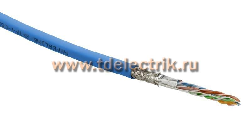 Фотография №1, Hyperline SFUTP4-C5E-S24-IN-PVC-BL-305 (305 м) Кабель витая пара SF/UTP категория 5e 4 пары(24 AWG) одножильный(solid) экран - фольга + медная оплетка PVC –20°C – +75°C синий - гарантия:15 лет компонентная; 25 лет системная