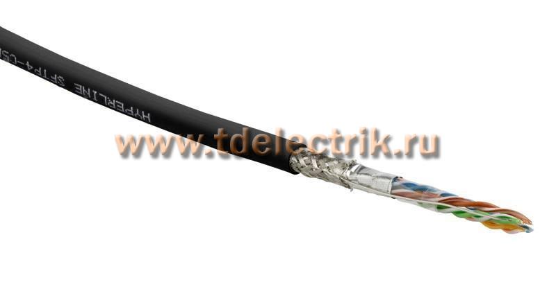 Фотография №1, Hyperline SFUTP4-C5E-S24-IN-PVC-BK-305 (305 м) Кабель витая пара SF/UTP категория 5e 4 пары(24 AWG) одножильный(solid) экран - фольга + медная оплетка PVC –20°C – +75°C черный - гарантия:15 лет компонентная; 25 лет системная