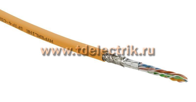 Фотография №1, Hyperline SFUTP4-C5E-S24-IN-PVC-OR-305 (305 м) Кабель витая пара SF/UTP категория 5e 4 пары(24 AWG) одножильный(solid) экран - фольга + медная оплетка PVC –20°C – +75°C оранжевый - гарантия:15 лет компонентная; 25 лет системная