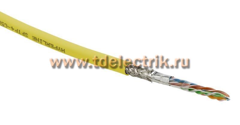 Фотография №1, Hyperline SFUTP4-C5E-S24-IN-PVC-YL-305 (305 м) Кабель витая пара SF/UTP категория 5e 4 пары(24 AWG) одножильный(solid) экран - фольга + медная оплетка PVC –20°C – +75°C желтый - гарантия:15 лет компонентная; 25 лет системная