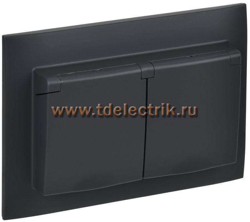 Фотография №1, SKANDY Розетка 2-я с кр. 16А в сб IP44 SK-R12G граф. IEK