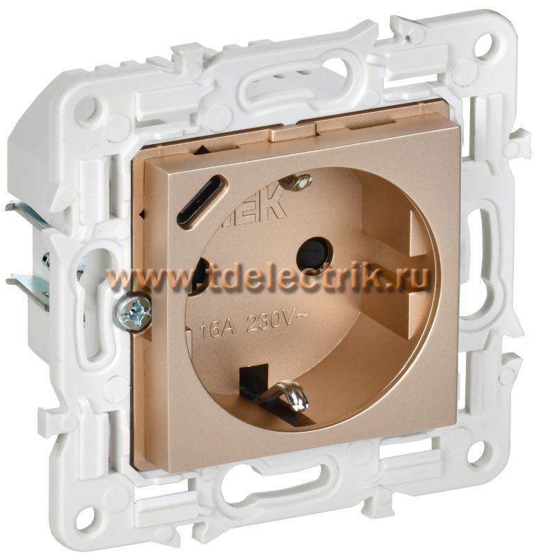 Фотография №1, SKANDY Розетка с з/к/ш 16А с USB C 18Вт SK-R17Sa песоч. IEK