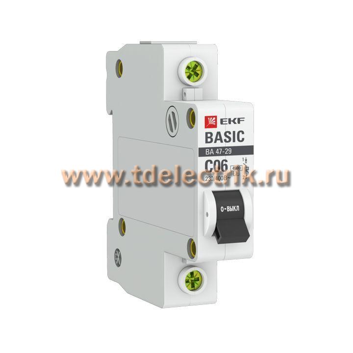 Фотография №1, Автоматический выключатель 1P  6А (C) 4,5кА ВА 47-29 EKF Basic