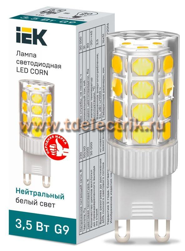 Фотография №1, Лампа LED CORN капсула 3,5Вт 230В 4000К керамика G9 IEK