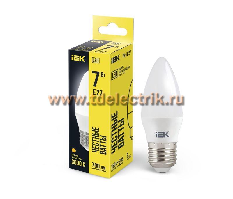 Фотография №1, Лампа LED C35 свеча 7Вт 230В 3000К E27 IEK