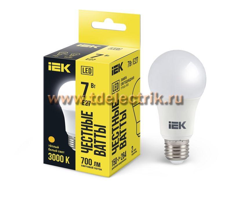 Фотография №1, Лампа LED A60 груша 7Вт 230В 3000К E27 IEK