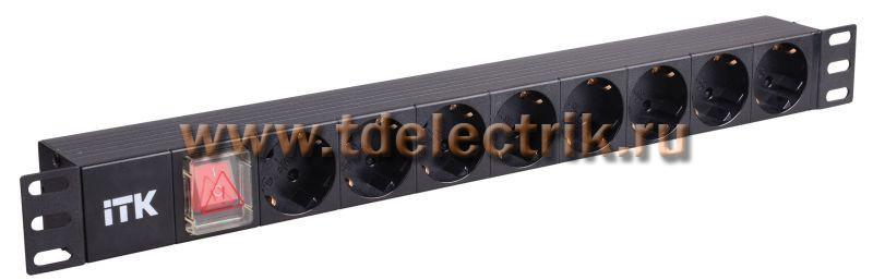 Фотография №1, PDU 8 розеток нем. стандарт, с LED выключателем,1U, без шнура, вх. C14, алюминиевый профиль
