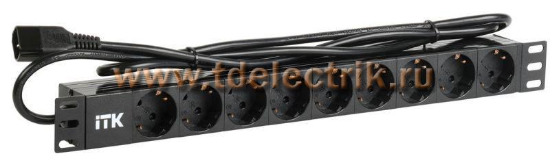 Фотография №1, PDU 9 розеток DIN49440 (нем. cтанд.) 1U, шнур 2м вилка IEC 320 C14, профиль из ПВХ, черный
