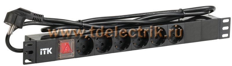 Фотография №1, PDU 6 розеток DIN49440 (нем. cтанд.) с LED выключателем, 1U, шнур 2м вилка DIN49441 (нем. станд.), профиль из ПВХ, черный