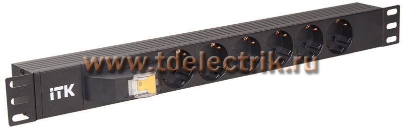 Фотография №1, PDU 6 розеток DIN49440 (нем. cтанд.), с автоматом на 10А,1U, без шнура, вх. IEC320 C14, алюминиевый профиль, черный