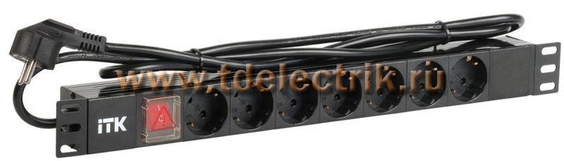 Фотография №1, PDU 7 розеток DIN49440 (нем. cтанд.) с LED выключателем, 1U, шнур 2м вилка DIN49441 (нем. станд.), профиль из ПВХ, черный