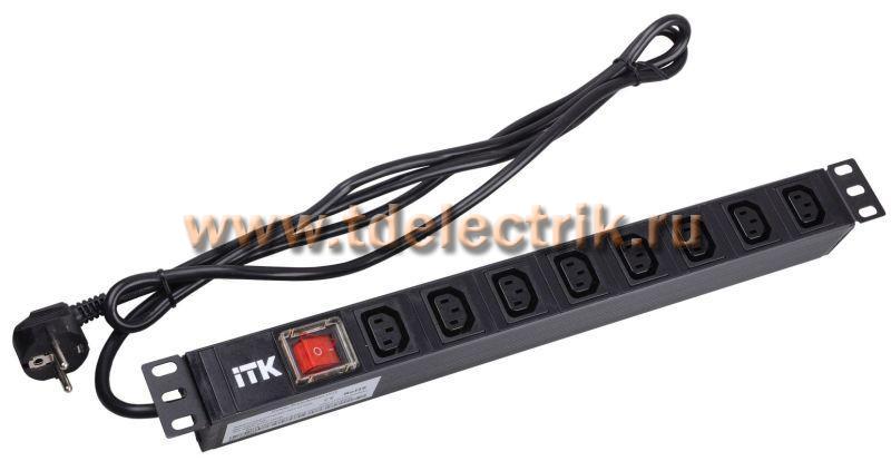 Фотография №1, PDU 8 розеток C13 с LED выключателем,1U, шнур 2м вилка нем.стандарт
