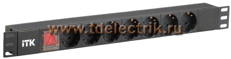 Фотография №1, PDU 7 розеток нем. стандарт, с LED выключателем,1U, без шнура, вх. C14, алюминиевый профиль