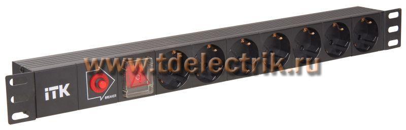 Фотография №1, PDU 7 розеток нем. стандарт, с LED выключателем и защитой от перенапряжения, без шнура, вх. C14, алюминиевый профиль