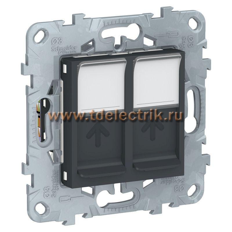 Фотография №1, UNICA NEW розетка компьютерная, RJ45, двойная, кат. 6 UTP, антрацит