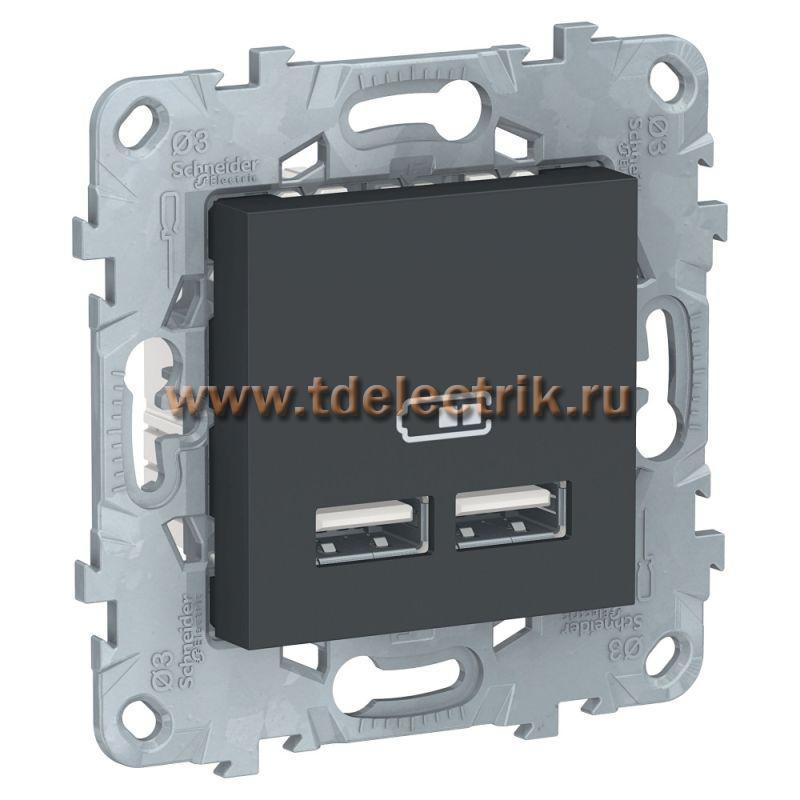 Фотография №1, UNICA NEW розетка USB, 2-местная, тип А+А, 5 В / 2100 мА, антрацит