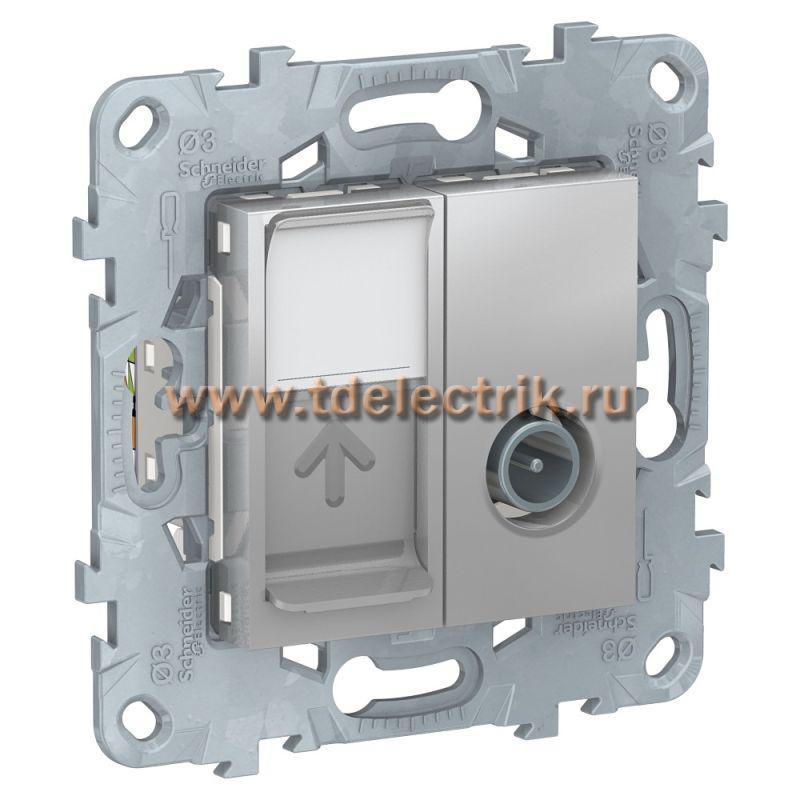 Фотография №1, UNICA NEW розетка TV одиночная + комп. RJ45 кат.6 UTP, 2 модуля, алюминий