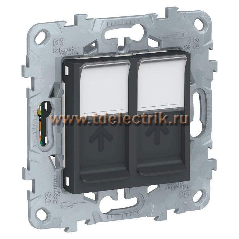 Фотография №1, UNICA NEW розетка компьютерная, RJ45, двойная, кат. 5е UTP, антрацит
