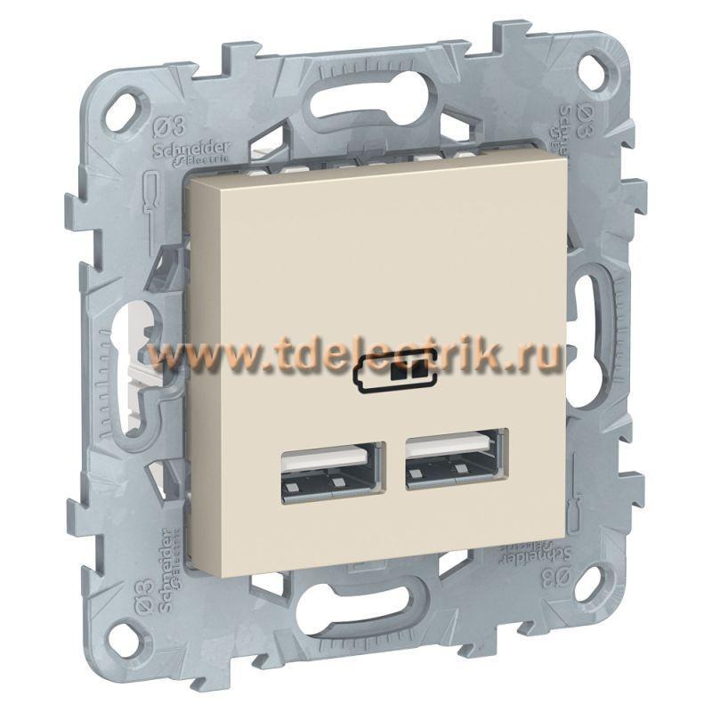 Фотография №1, UNICA NEW розетка USB, 2-местная, тип А+А, 5 В / 2100 мА, бежевый