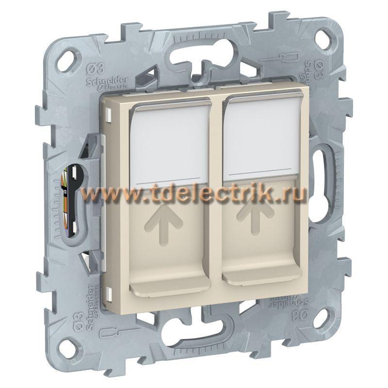 Фотография №1, UNICA NEW розетка компьютерная, RJ45, двойная, кат. 6 UTP, бежевый