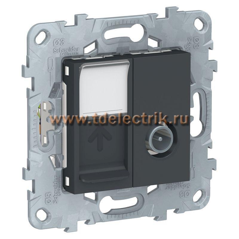 Фотография №1, UNICA NEW розетка TV одиночная + комп. RJ45 кат.6 UTP, 2 модуля, антрацит