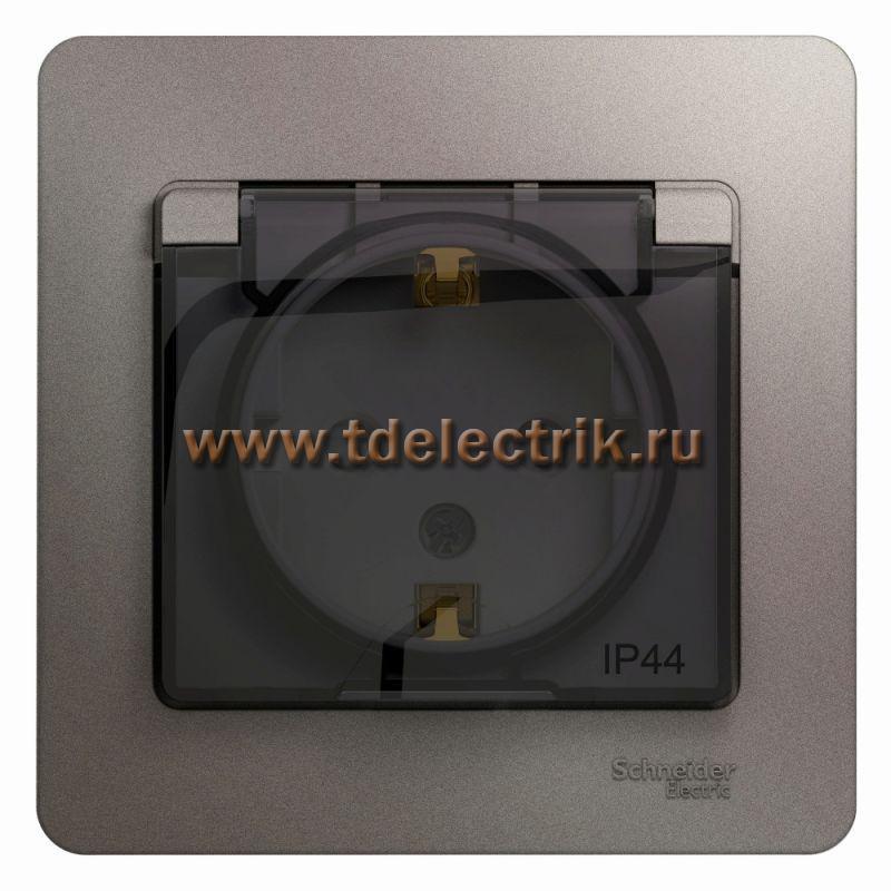 Фотография №1, GLOSSA РОЗЕТКА с зазем. со шторками с крышкойIP4416А 250В в сбореПЛАТИНА