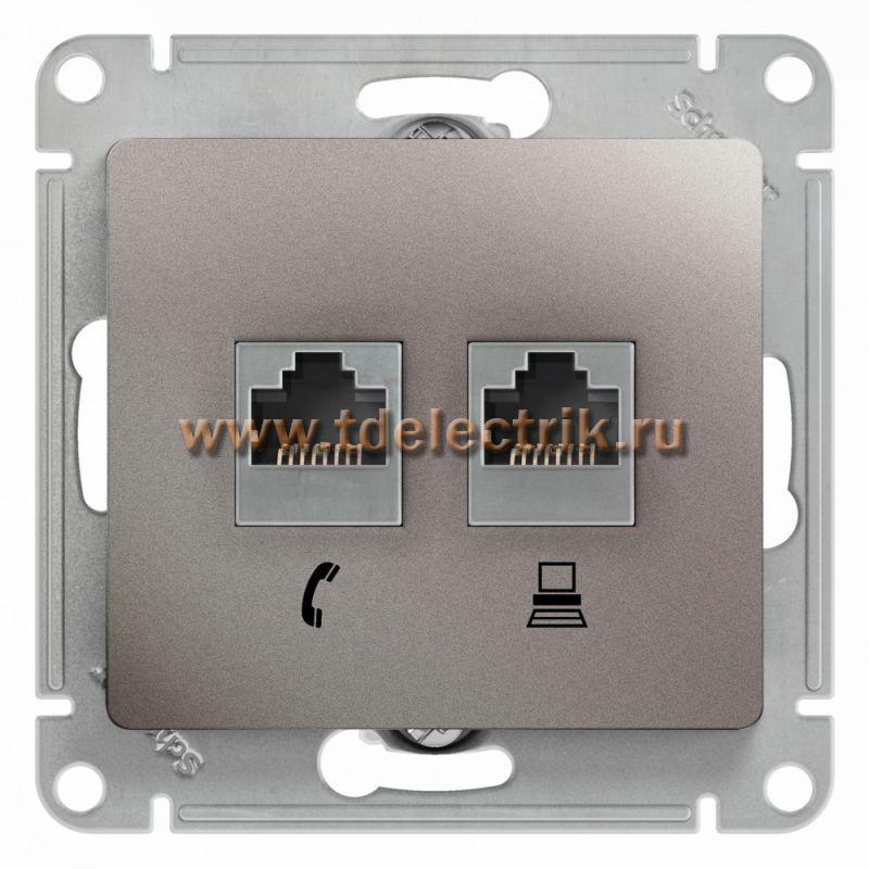 Фотография №1, GLOSSA РОЗЕТКА двойная RJ11+RJ45 кат.5Eмеханизм ПЛАТИНА