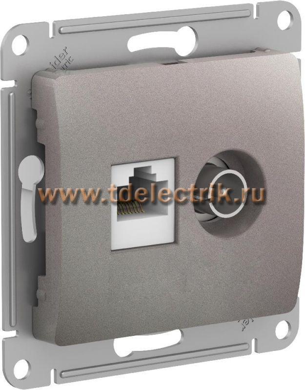 Фотография №1, GLOSSA РОЗЕТКА двойная ТВ + компьютерная RJ45 кат. 5Е механизм ПЛАТИНА