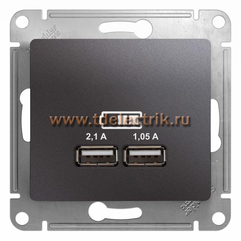 Фотография №1, GLOSSA USB РОЗЕТКА A+A 5В/21 А 2х5В/105 А механизм ГРАФИТ