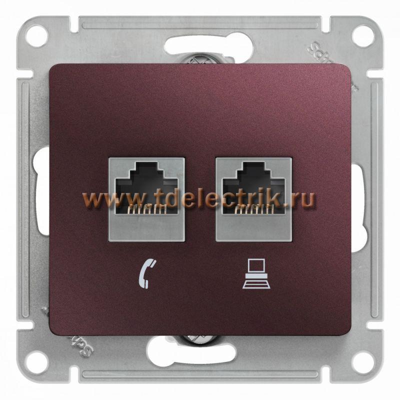 Фотография №1, GLOSSA РОЗЕТКА двойная RJ11+RJ45 кат.5Eмеханизм БАКЛАЖАНОВЫЙ