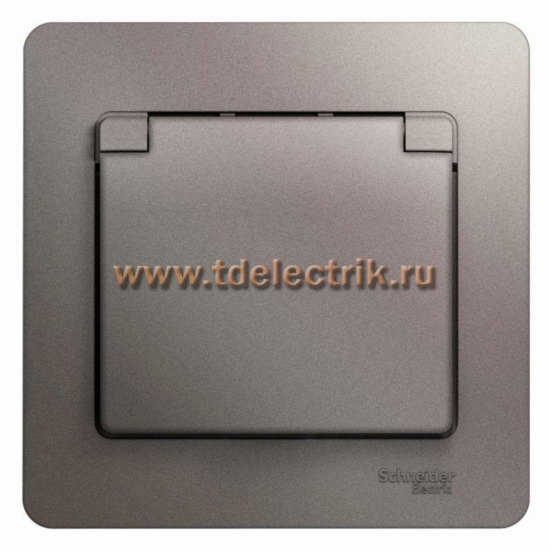 Фотография №1, GLOSSA РОЗЕТКА с зазем. со шторками с крышкойIP2016А 250В в сбореПЛАТИНА
