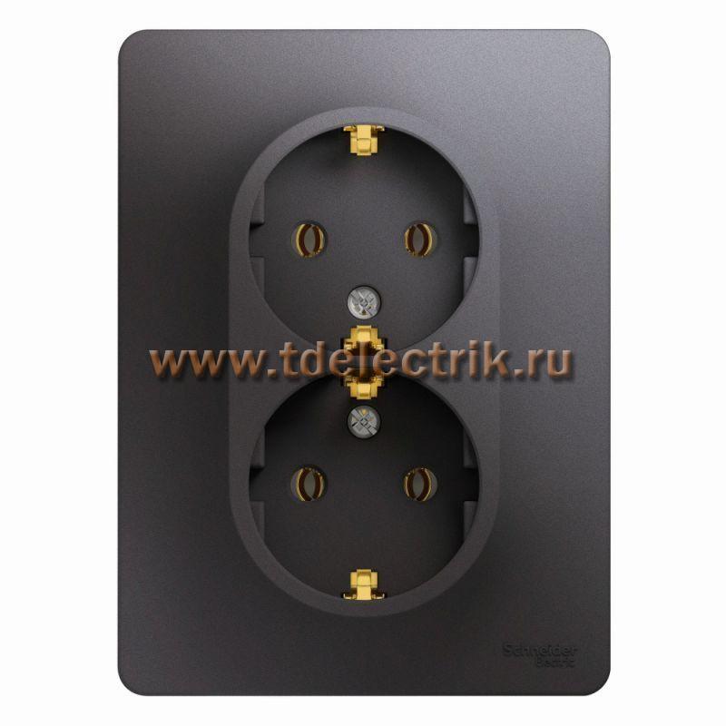 Фотография №1, GLOSSA РОЗЕТКА двойная с заземлением16А 250В в сбореГРАФИТ
