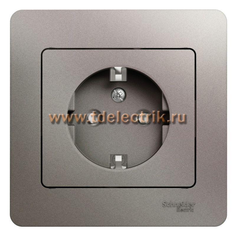 Фотография №1, GLOSSA РОЗЕТКА с заземлением со шторками16А 250В в сбореПЛАТИНА