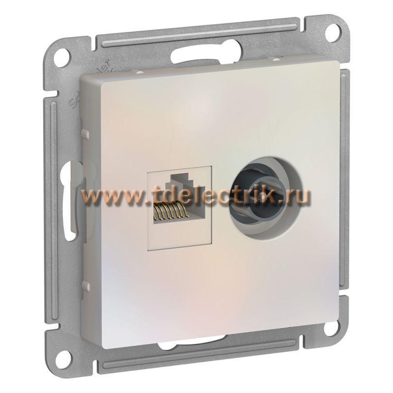 Фотография №1, ATLASDESIGN Розетка двойная ТВ + компьютерная RJ45  кат. 5Е  жемчуг