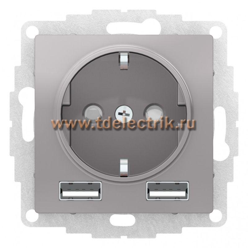Фотография №1, ATLASDESIGN Розетка 16А c 2 USB A+A  5В/2 4А  2х5В/1 2А  механизм  алюминий