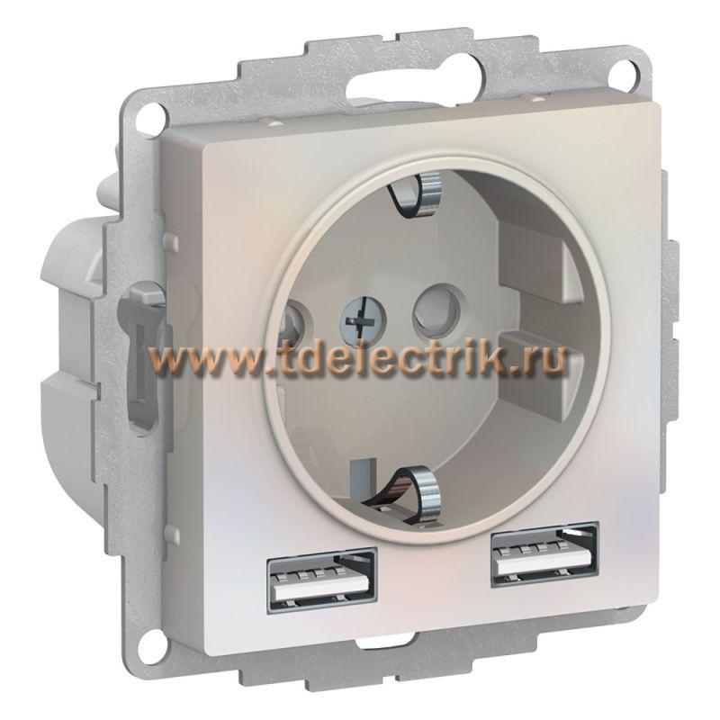Фотография №1, ATLASDESIGN Розетка 16А c 2 USB A+A  5В/2 4А  2х5В/1 2А  механизм  жемчуг