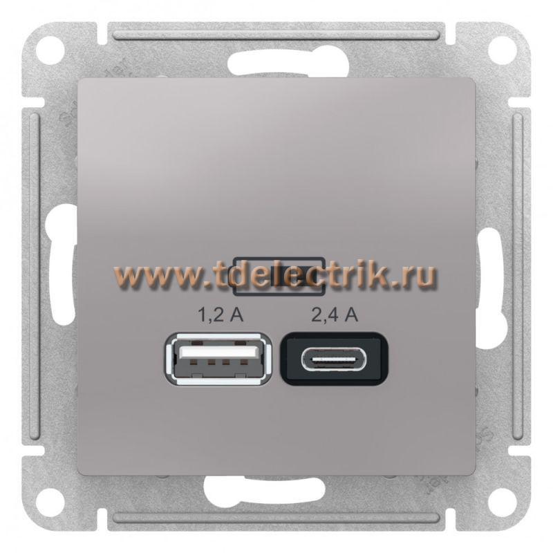 Фотография №1, ATLASDESIGN USB Розетка A+С  5В/2 4А  2х5В/1 2А  механизм  алюминий