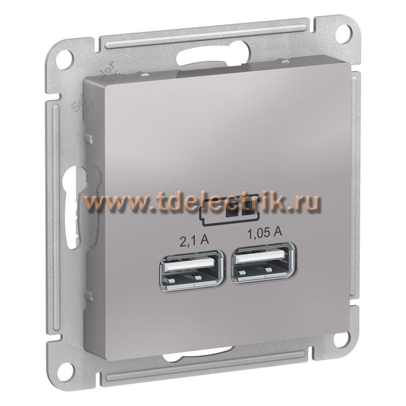 Фотография №1, ATLASDESIGN USB Розетка A+A  5В/2 1 А  2х5В/1 05 А механизм  алюминий