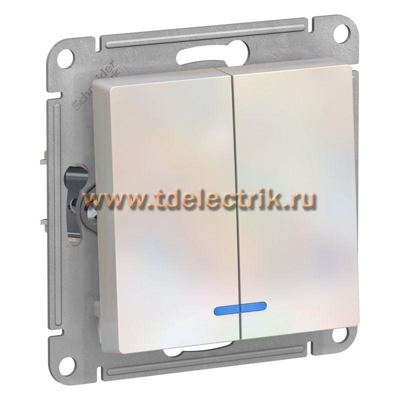 Фотография №1, ATLASDESIGN 2-клавишный Выключатель с подсветкой  сх.5а  10АХ  механизм  жемчуг