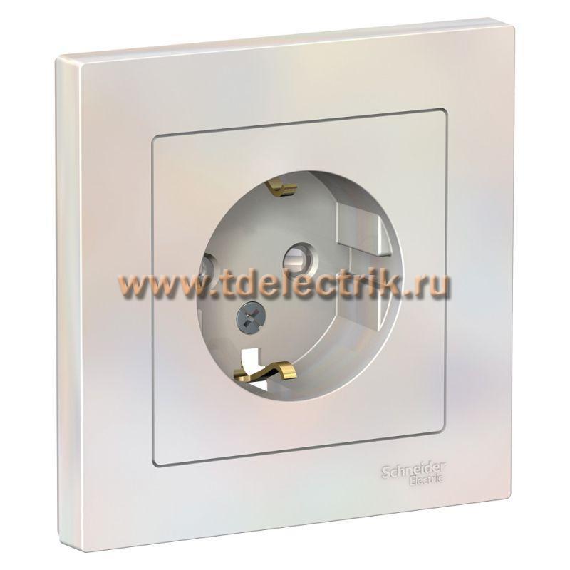 Фотография №1, ATLASDESIGN Розетка с заземлением со шторками  16А  в сборе  жемчуг
