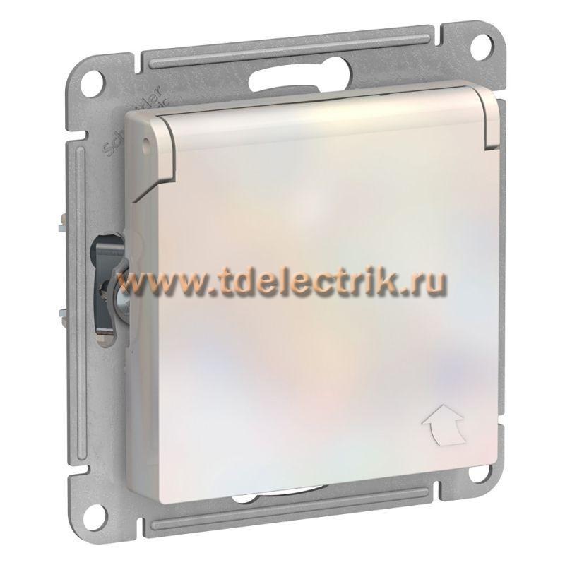 Фотография №1, ATLASDESIGN Розетка с заземл. со шторк. с крышкой  16А  IP20  механизм  жемчуг