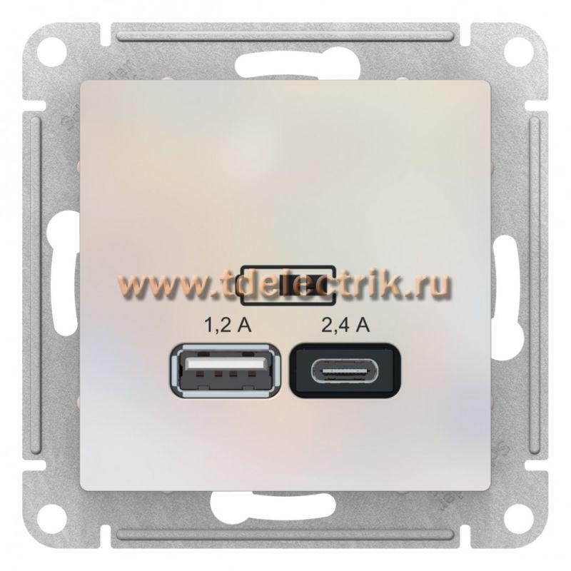Фотография №1, ATLASDESIGN USB Розетка A+С  5В/2 4А  2х5В/1 2А  механизм  жемчуг