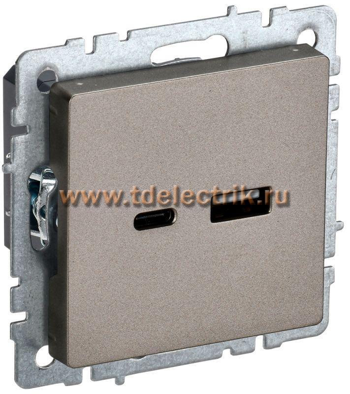 Фотография №1, BRITE Розетка USB A+C 18Вт РЮ11-1-БрШ шамп. IEK