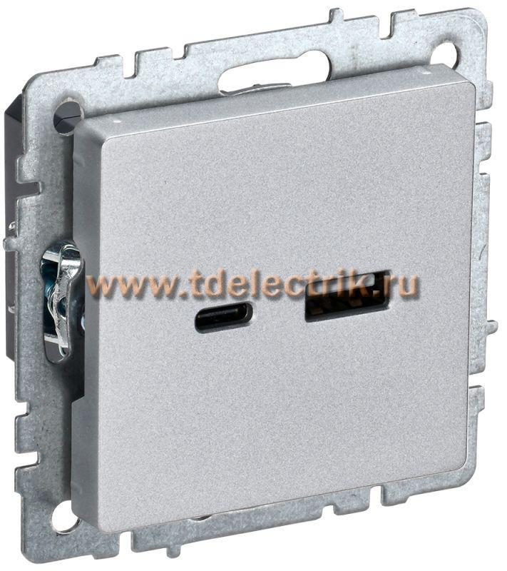 Фотография №1, BRITE Розетка USB A+C 18Вт РЮ11-1-БрА алюм. IEK