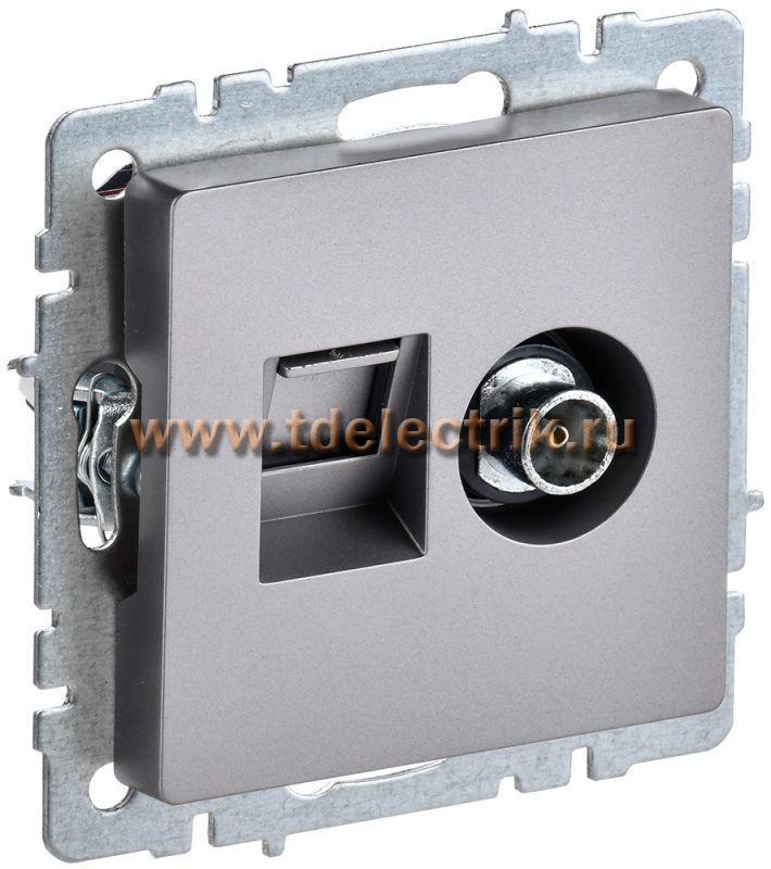 Фотография №1, BRITE Розетка двойная TV+RJ45 кат.5E РТВ/РК12-БрС сталь IEK