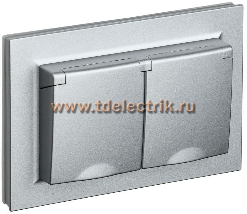 Фотография №1, BRITE Розетка 2-я с кр. 16А в сб IP44 РСбш12-3-44-БрА алюм. IEK
